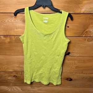 St. John's Bay Women’s Tank Top Shirt Large Green Beaded Neck Ladies Ribbed Soft